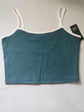 Basic Teal Crop Cami with White Trim - Women Tops